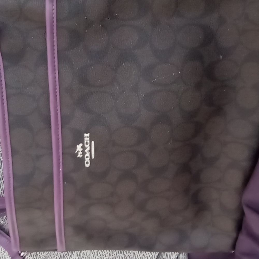 🆕 Coach Dark Brown Purple Signature File Messenger Crossbody Bag
